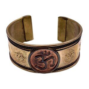 Sanskrit Om Bracelet Brass Wide Cuff Engraved